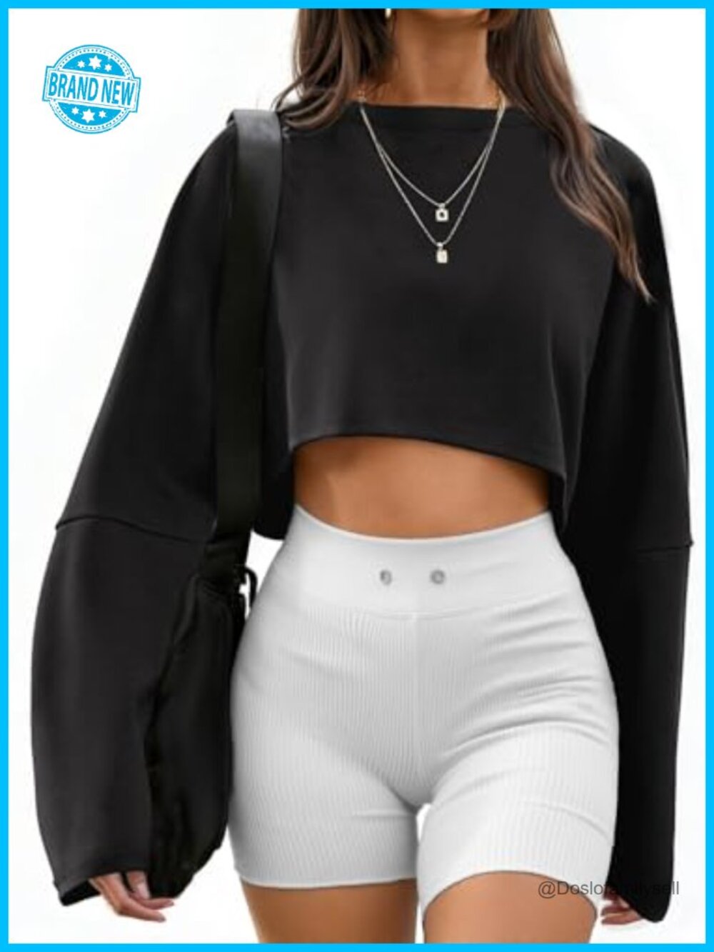 Cropped Sweatshirt Long Sleeve Batwing Crewneck Pullover